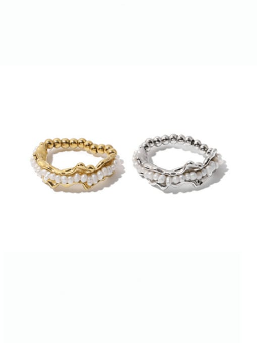 ACCA Brass Imitation Pearl Geometric Vintage Bead Ring