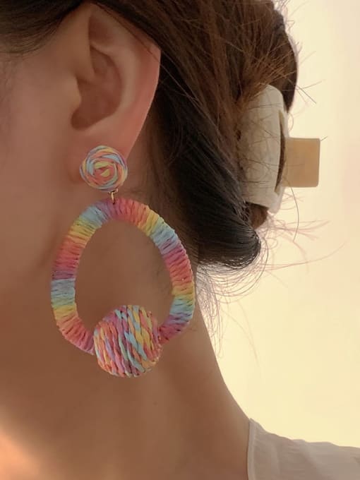 ZRUI Zinc Alloy Multi Color Geometric Hip Hop Pure handmade Weave Earring 2