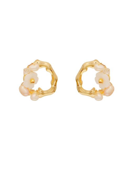 14k Gold Brass Resin Flower Vintage Stud Earring