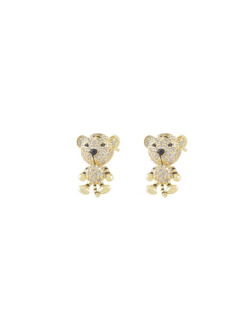  Brass Cubic Zirconia Bear Cute Stud Earring 0