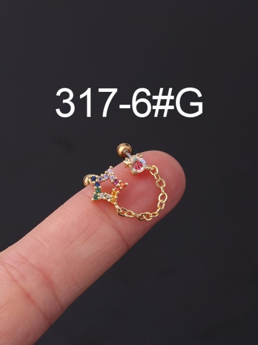 6 gold Brass Cubic Zirconia Bowknot Cute Single Earring (Single Only One)