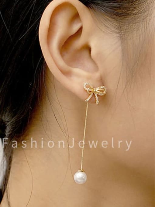 HYACINTH Brass Imitation Pearl Bowknot Minimalist Drop Trend Korean Fashion Earring 1