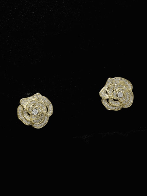 SUUTO Brass Cubic Zirconia Flower Vintage Stud Earring 0