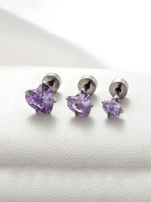 2 #Light Purple Titanium Steel Cubic Zirconia Heart Minimalist Single Earring