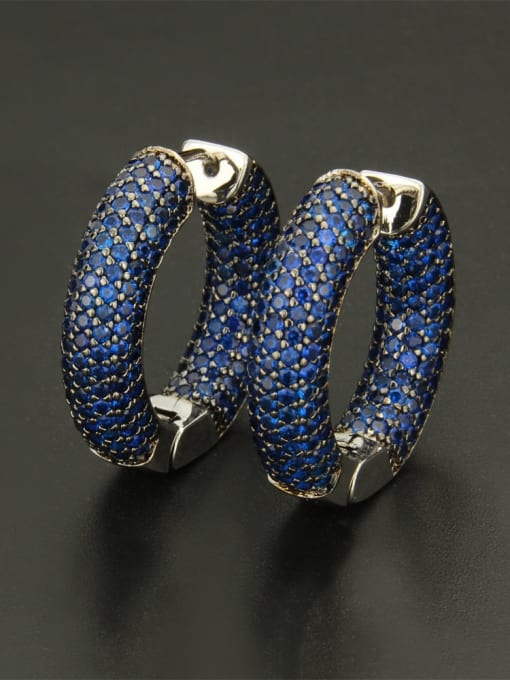 Platinum plated Blue Zircon Brass Cubic Zirconia Round Minimalist Hoop Earring