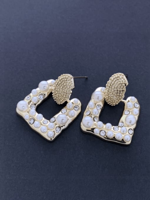 SUUTO Brass Imitation Pearl Geometric Vintage Drop Earring