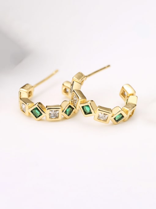 43587 Brass Cubic Zirconia Geometric Minimalist Stud Earring