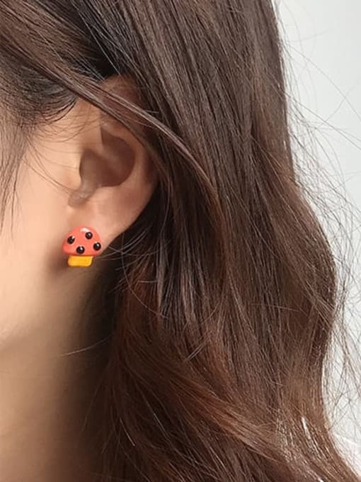 Five Color Alloy Enamel Mushroom Cute Stud Earring 2