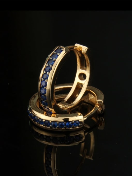 Gold Plated Blue Zircon Brass Cubic Zirconia Round Dainty Hoop Earring