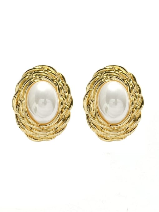 golden Brass Imitation Pearl Geometric Vintage Stud Earring