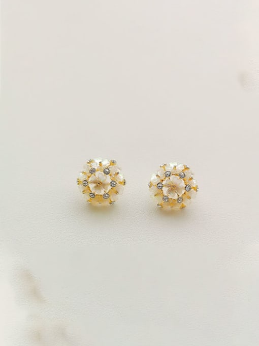 14K  gold Brass Shell Flower Minimalist Stud Trend Korean Fashion Earring