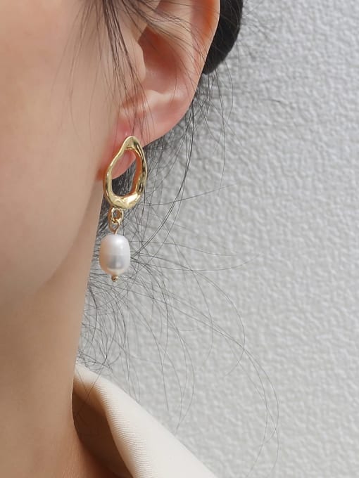 HYACINTH Brass Imitation Pearl Geometric Vintage Stud Earring 1
