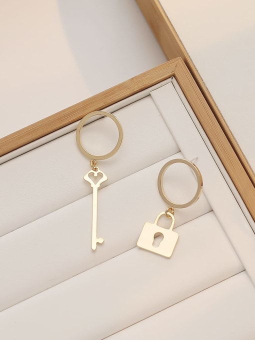 HYACINTH Copper Minimalist Asymmetric key lock Drop Trend Korean Fashion Earring 3