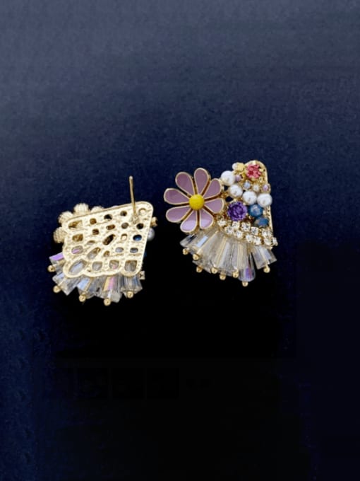 SUUTO Brass Imitation crystal Flower Luxury Earring 1