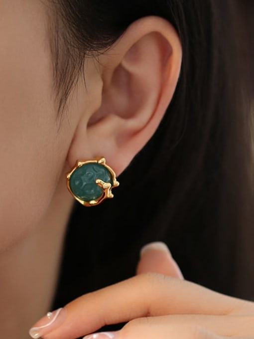 Five Color Brass Natural Stone Round Vintage Stud Earring 1