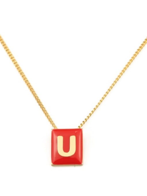 Red U Brass Enamel  Minimalist 26 English letters pendant Necklace