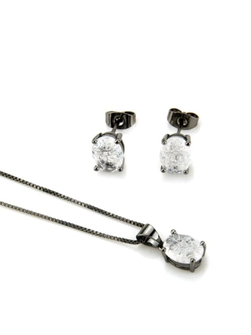 Black plated white zircon Brass Round Cubic Zirconia Earring and Necklace Set