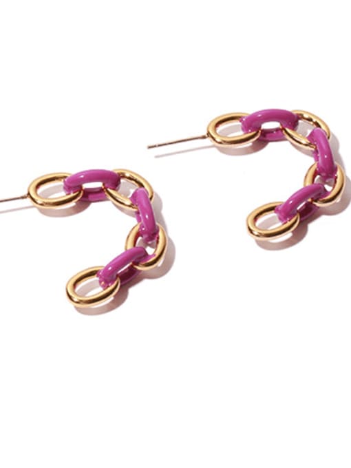 Purple Earrings Brass Enamel Hollow Chain  Minimalist Drop Earring