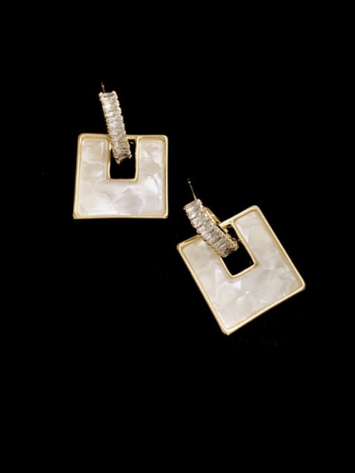 white Brass Shell Geometric Minimalist Drop Earring