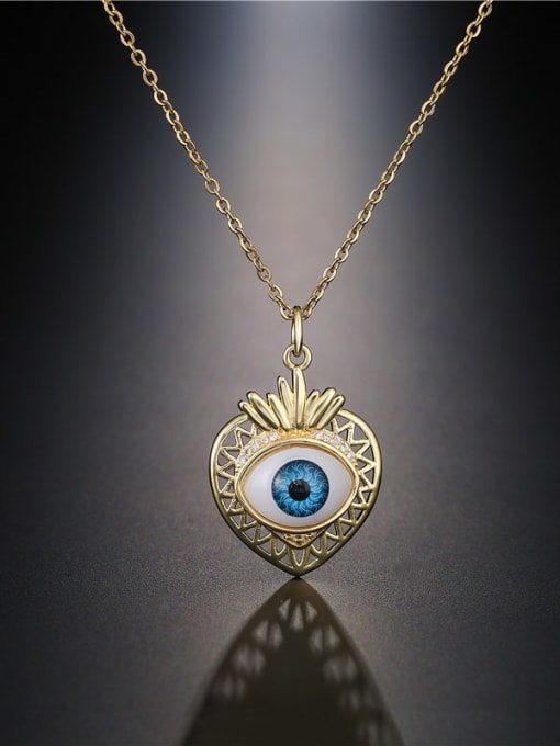 AOG Brass Cubic Zirconia Enamel Evil Eye Hip Hop Heart  Pendant Necklace 1