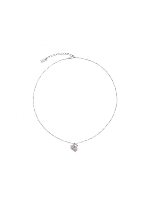 TINGS Titanium Steel Cubic Zirconia Dainty Heart Pink Earring and Necklace Set 3