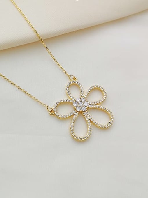 14K  gold Copper Cubic Zirconia Flower Dainty Trend Korean Fashion Necklace