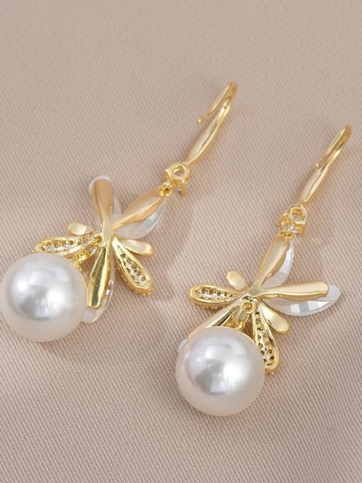 YOUH Brass Imitation Pearl Flower Dainty Drop Earring 1