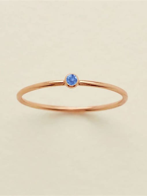 March Shallow Blue Rose Gold Stainless steel Birthstone Geometric Minimalist Band Ring