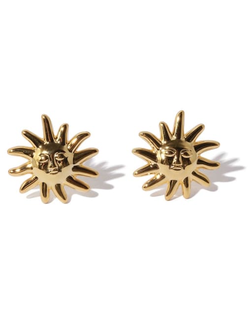 golden Brass Sun  Flower Vintage Stud Earring