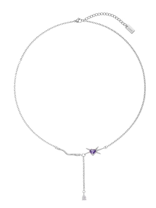 Single Purple Zirconia Necklace Brass Cubic Zirconia Hip Hop Irregular Ring Earring Bangle And Necklace Set
