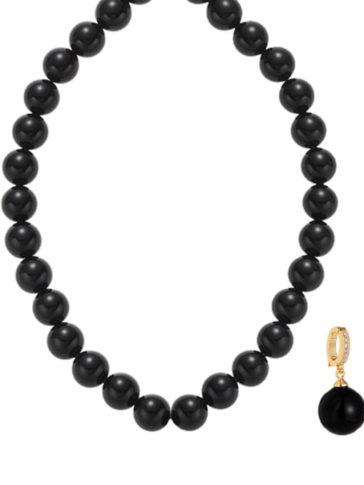 Black agate 10mm gold buckle pendant Brass Imitation Pearl Geometric Vintage Beaded Necklace