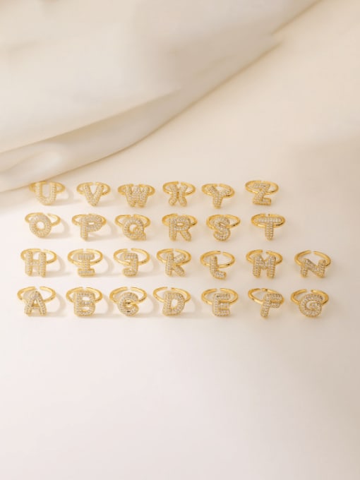 AOG Brass Cubic Zirconia Letter Minimalist Band Ring 1