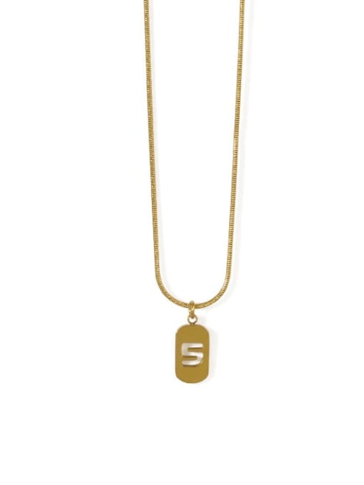 Gold 5 Titanium Steel Number Minimalist Pendant Necklace