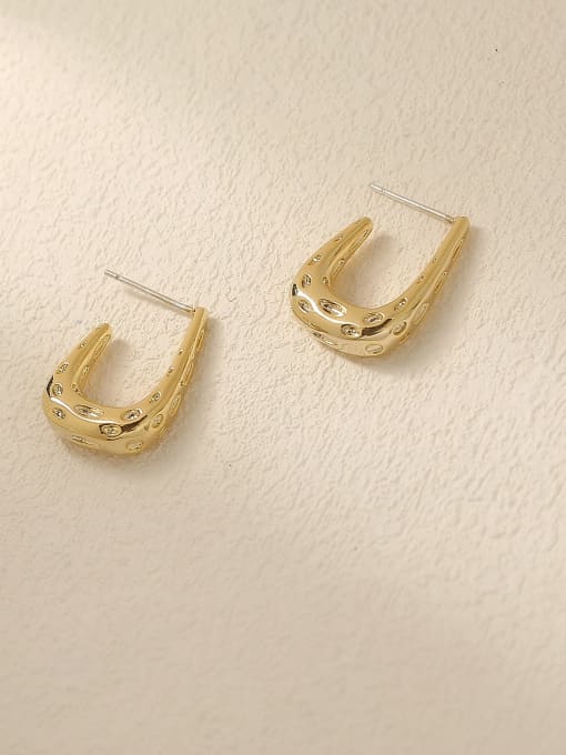 14k Gold Brass Rhinestone Geometric Vintage Stud Trend Korean Fashion Earring