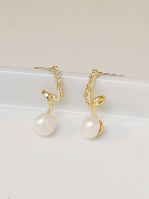 14k gold Brass Imitation Pearl Irregular Minimalist Drop Earring