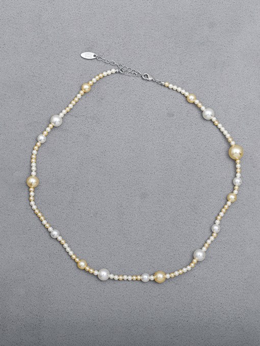 Five Color Brass Imitation Pearl Irregular Minimalist Beaded Necklace 2