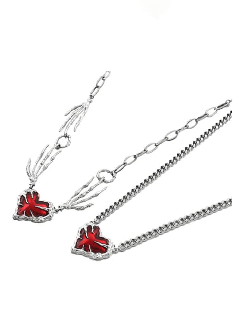 TINGS Brass Cubic Zirconia Hip Hop Heart Earring Ring and Necklace Set 4