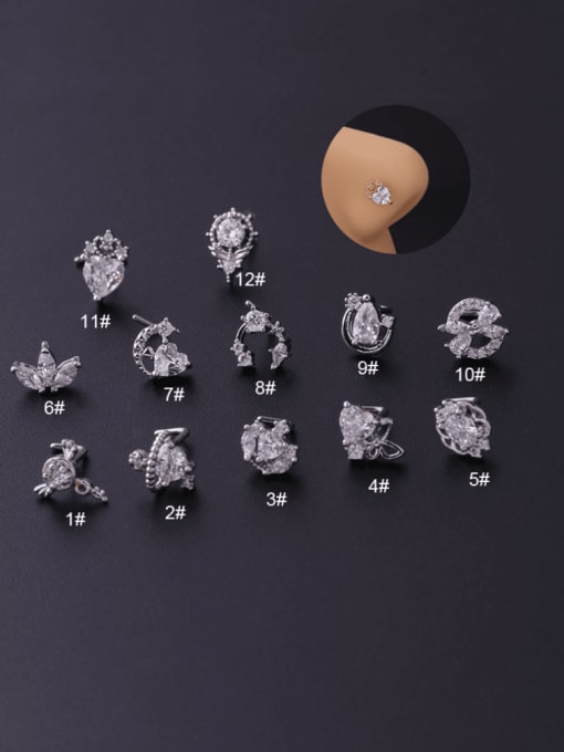 HISON Stainless steel Cubic Zirconia Crown Hip Hop Nose Studs 1