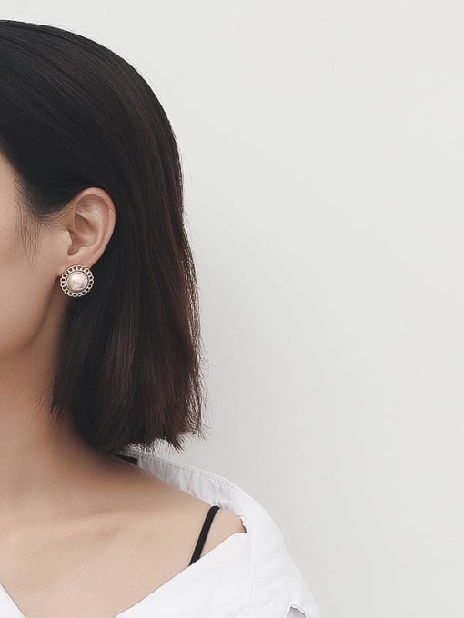 HYACINTH Copper Imitation Pearl Flower Ethnic Stud Trend Korean Fashion Earring 2