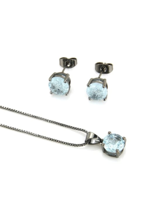 Black plated Blue Zircon Brass Round Cubic Zirconia Earring and Necklace Set