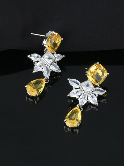 OUOU Brass Cubic Zirconia Flower Water Drop Luxury Cluster Earring 2
