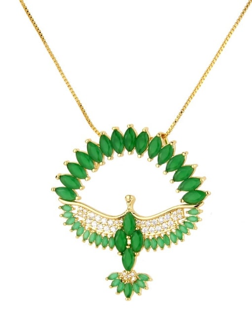 green Brass Cubic Zirconia Religious Bird Dainty Necklace
