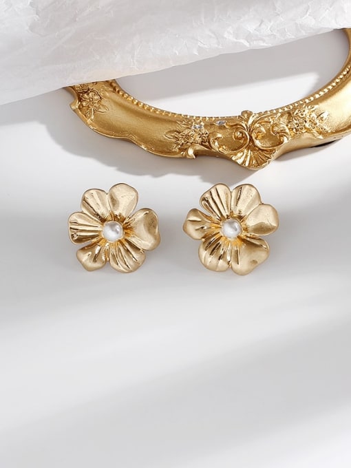 HYACINTH Copper Imitation Pearl Flower Vintage Stud Trend Korean Fashion Earring 1