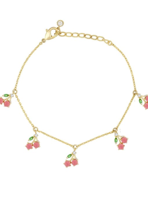 Pink cherry Brass Cubic Zirconia Multi Color Friut Cute Bracelet