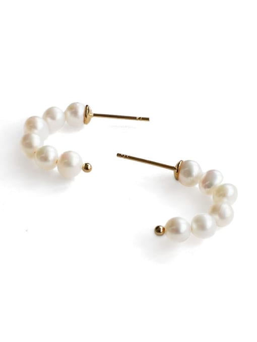 No time for real pearls Brass Freshwater Pearl Geometric Minimalist Stud Earring