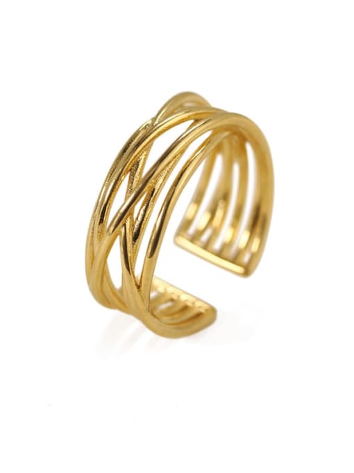 golden Brass Line Geometric Minimalist Stackable Ring