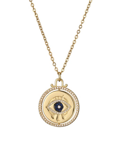 AOG Brass Rhinestone Evil Eye Vintage Round Pendant Necklace 0