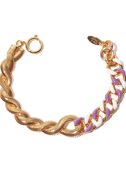 Purple white drop oil Bracelet Brass Enamel Geometric Minimalist Link Bracelet