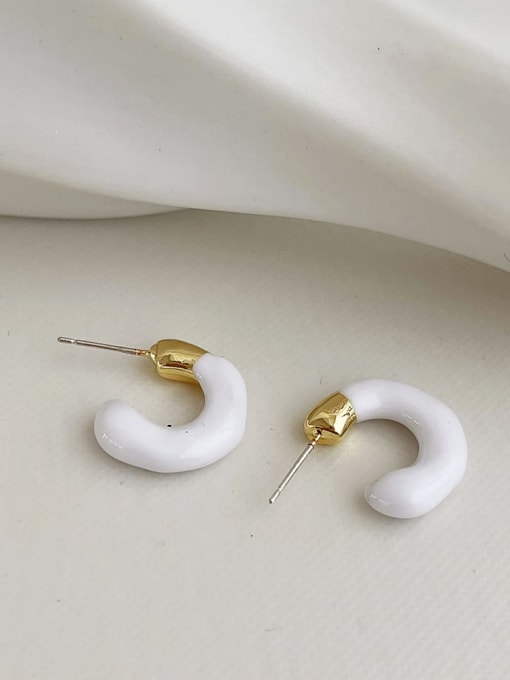 White drop glaze Earrings Zinc Alloy Enamel Geometric Minimalist Stud Earring