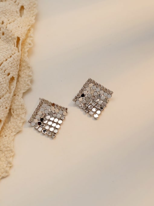 white K Copper Rhinestone Metal sequined Geometric Minimalist Stud Trend Korean Fashion Earring